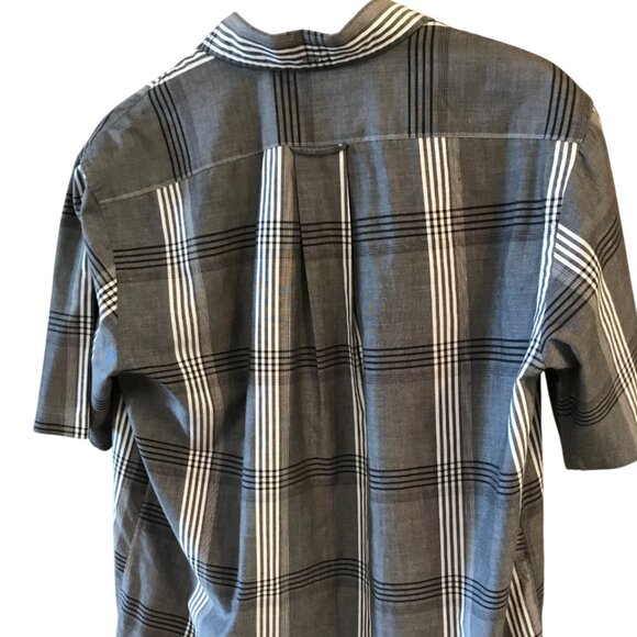Roundtree & Yorke Striped Button-Down Shirt: Vintage 80s Gray Black Plaid Size M - Picture 8 of 9